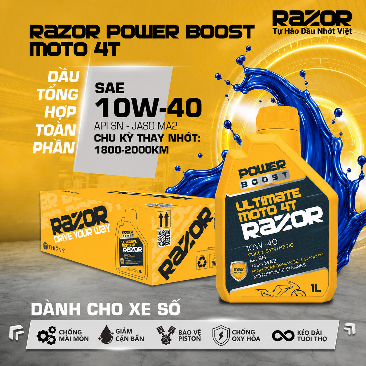Dầu nhớt Razor Power Boost Moto 4T dành cho xe số