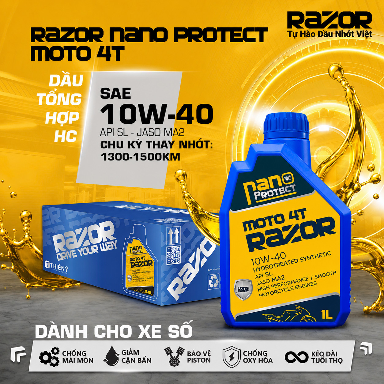 Dầu nhớt Razor Nano Protect Moto 4T - Cho xe số