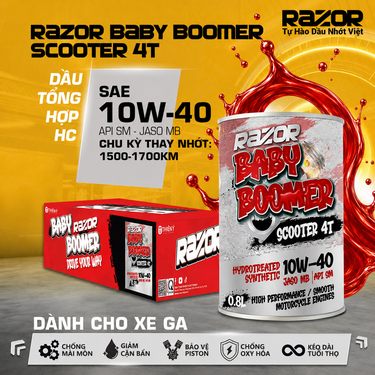 Dầu nhớt Razor Baby Boomer Scooter 4T - Cho xe tay ga